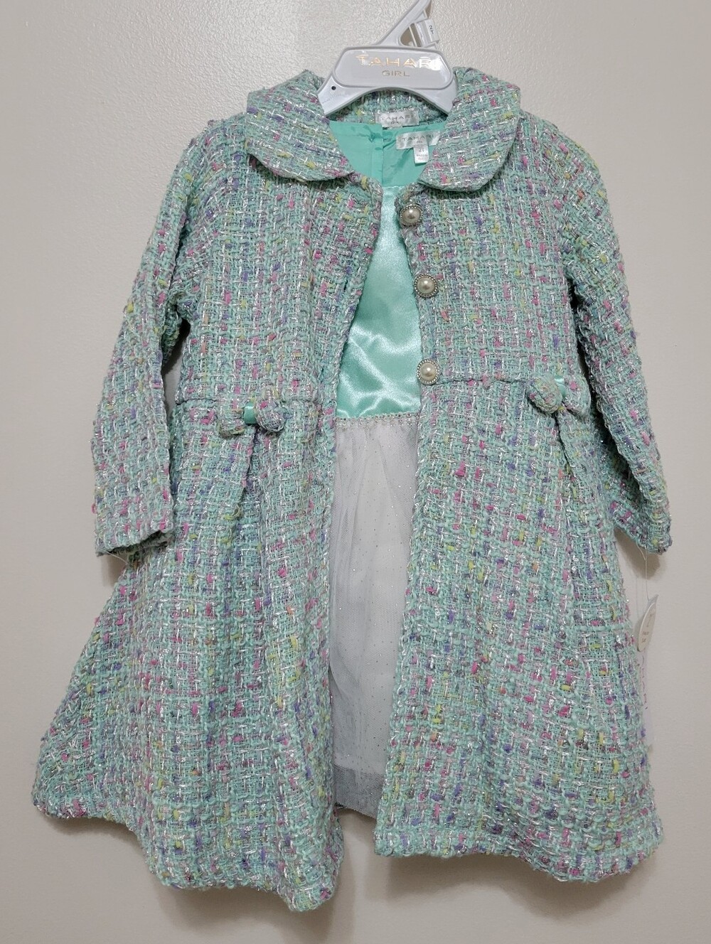 Nwt Tahari Girl Pastel Tweed Jacket And Dress Set